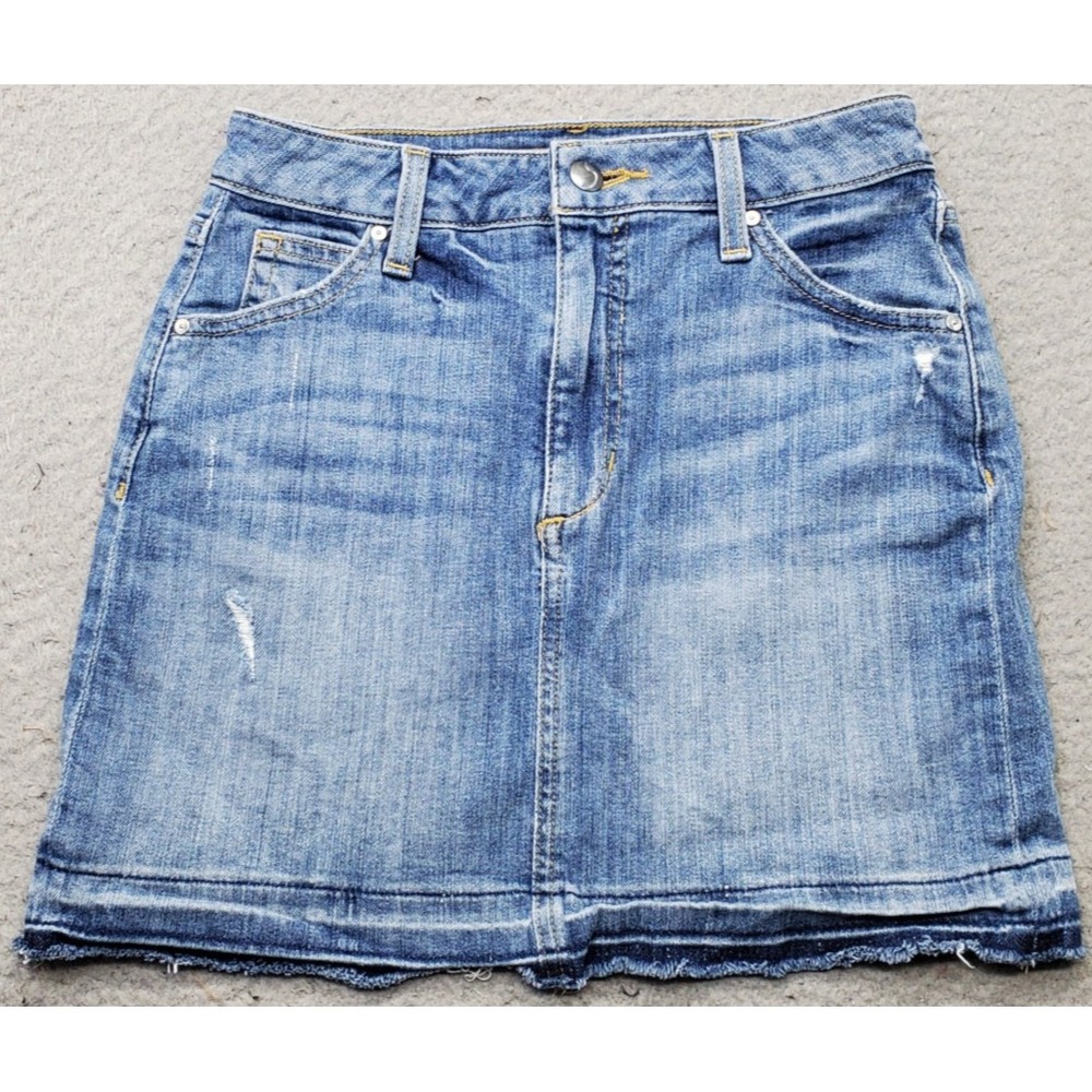 Joe's Jean Mini Skirt Womens 26 Blue Denim Distressed Frayed Hem Stretch